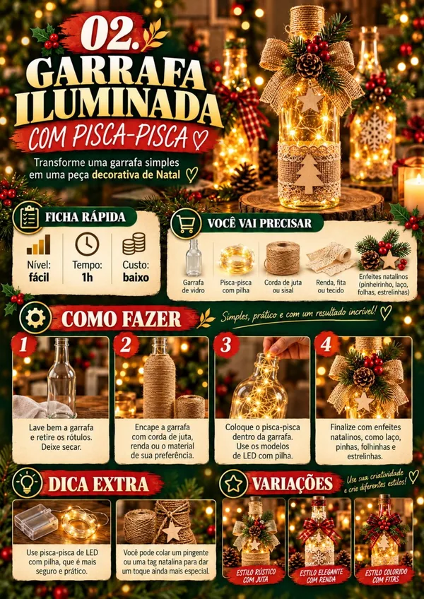 Garrafa iluminada com pisca-pisca do Especial de Natal
