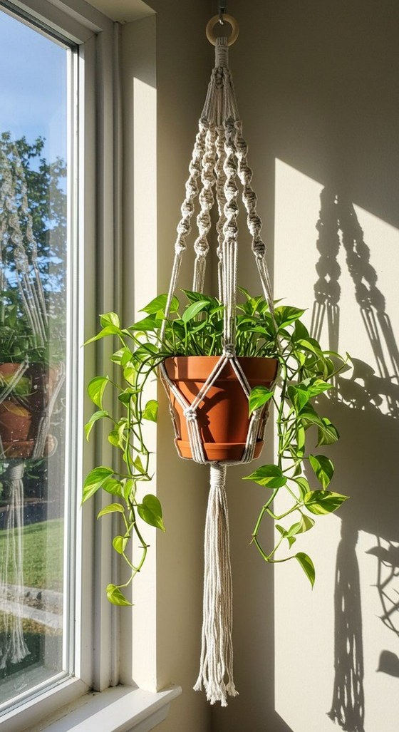 Hanger em Macramê com Vaso Terracota