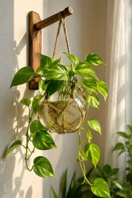 Vaso Bojudo com Suporte Rústico de Parede